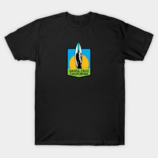 Santa Cruz California Surfer Statue Bill Lidderdale Sticker Sunset Green T-Shirt